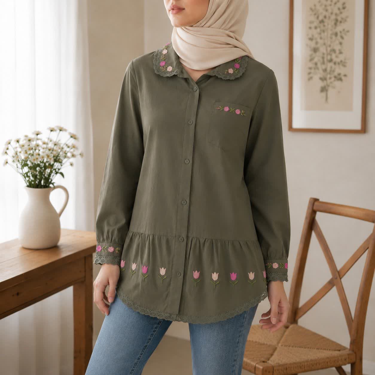 مانتو شومیز نخی دکمه دار گلشن