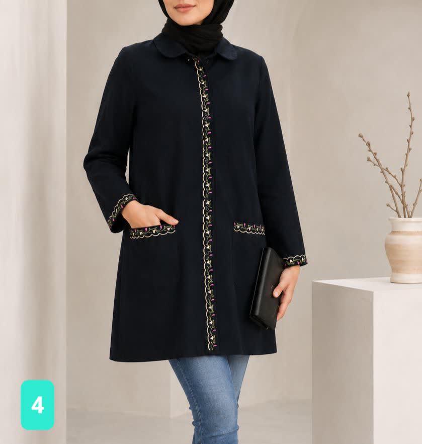مانتو نخی دکمه دار و جیب دار مشکی و کرم سارا